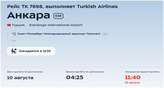 Самолет Turkish Airlines посадили в Петербурге вместо Москвы